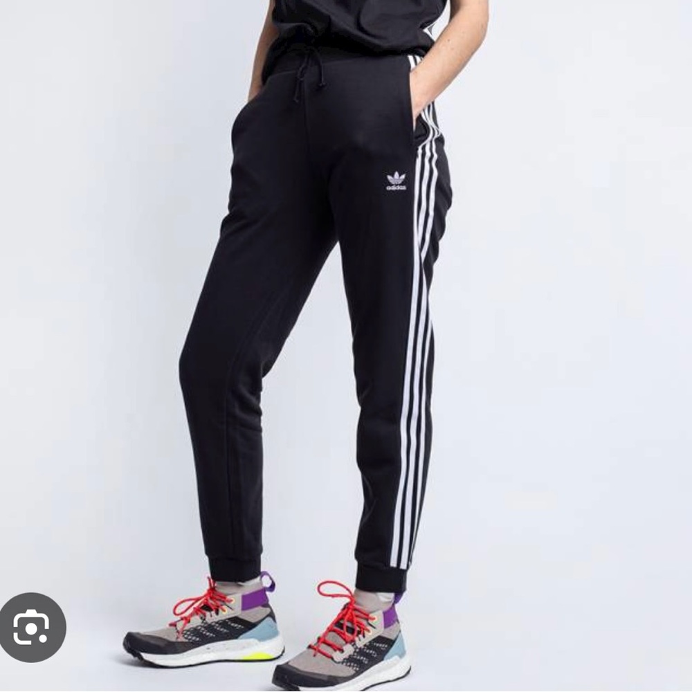 Adidas Black Essentials 3-Stripes French Terry Cuffed Pants with Drawstring